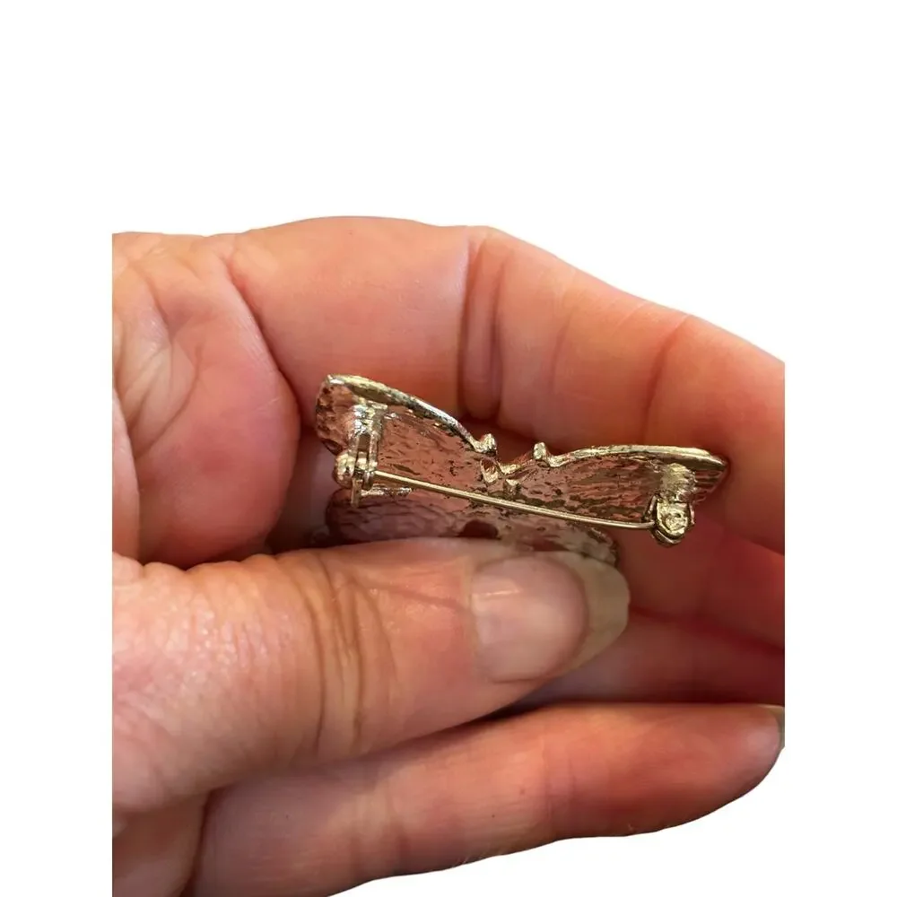 Vintage Glitter Lucite Butterfly Brooch Golden Amber Confetti Resin Pin